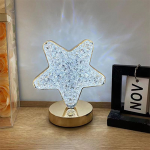 Luz de mesa de cristal acrílico 3D estrella Luna <span class=keywords><strong>Squier</strong></span> luces nocturnas redondas brillo ajustable USB LED tricolor atenuación lámpara de escritorio - Product Image 3