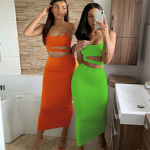 Women <strong>Dresses</strong> Strapless Hollow Out Crop <strong>Top</strong> High Waist <strong>Elastic</strong> Skinny Long Skirts Two Pieces Set Girl Outfit Summer <strong>Dress</strong> S0381 - Product Image 6