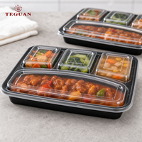 Boîte alimentaire jetable TeGuan en PP de qualité alimentaire haute capacité avec couvercle, 2/3/4 compartiments, compatible micro-ondes, 500/1000 ml, pour plats à emporter