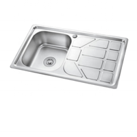 Évier de cuisine en acier inoxydable à cuve unique avec égouttoir et passoire intégrée, taille 860*500 mm, prix de gros usine 201