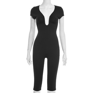 J25JP479 Combinaison moulante une pièce sexy pour femme, printemps-été, à manches bouffantes, couleur unie, style club - Product Image 5