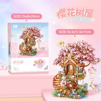 1149 PCS Mini Pink Cherry Blossom Tree House Bricks Set DIY Sakura Building Blocks Assembly untuk Anak Perempuan