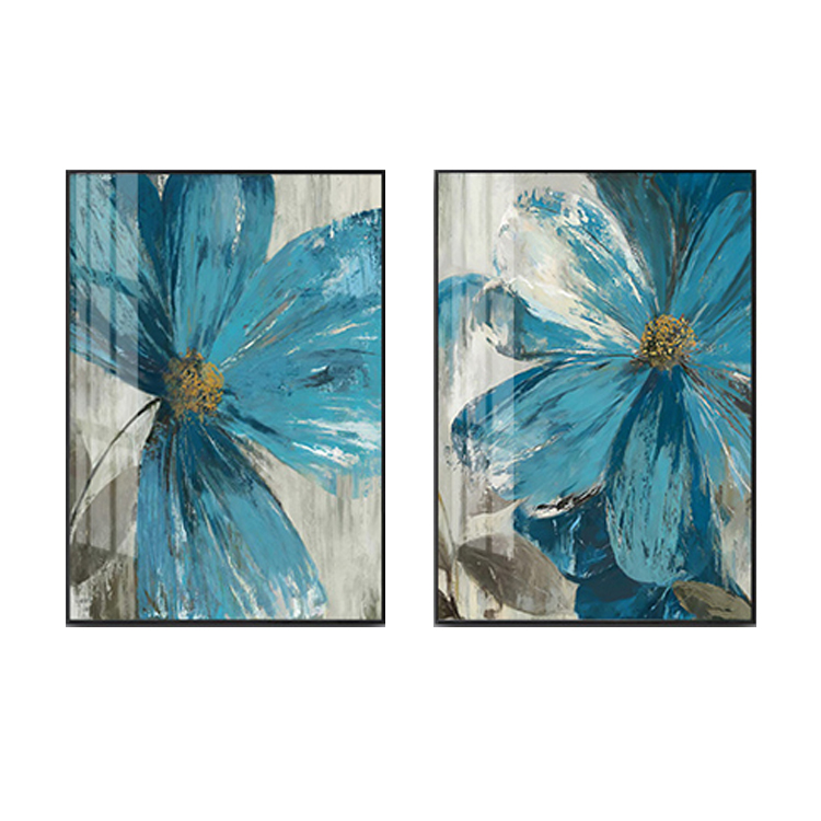 Vintage Blue Paint Flowers Canvas Painting Abstract Poster Blooming Life Botanical Print Wall Art Picture Living Room Decoration