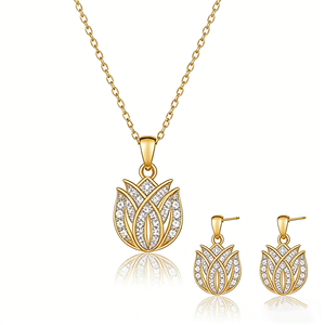 Conjunto de Joyería Hengdian Paved Tulip con Circonitas AAA, Chapado en Oro de 18K, Latón, Romántico, para Boda, Compromiso, Mujer, Venta al por Mayor, Fiesta - Product Image 4