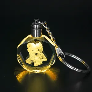 Wholesale Lovely K9 Crystal Dog Key Chain Custom 3D Laser Engraving Little Girl Souvenir