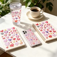 Adesivi Decorativi Piccoli 3D a Forma di Cuore con Glitter, Stile Carino, Modello Hi, Origine all'Ingrosso