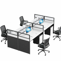Half Glass Wall Partition Workstation Gaming Desk Wooden 4 Persons Office Cubicle with Cabinet