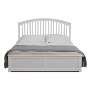 Lit queen simple au design moderne avec tête de lit incurvée en bois de pin peint aux UV ottoman de rangement panneau solide et double tissu Harrogate - Product Image 3