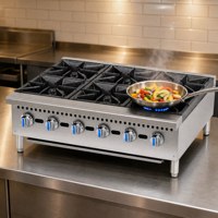 Kompor Gas Stainless Steel 6 Tungku 24 Inch untuk Restoran, Peralatan Masak Dapur Komersial