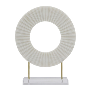 Scultura ad anello rotondo, oggetto decorativo moderno in stile marmo bianco testurizzato per soggiorno, bagno, ufficio. - Product Image 4