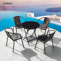 Ensemble de meubles de patio extérieur, structure en fer, table et chaises en rotin PE, pour maison de thé, cour, jardin, balcon, résistant aux intempéries