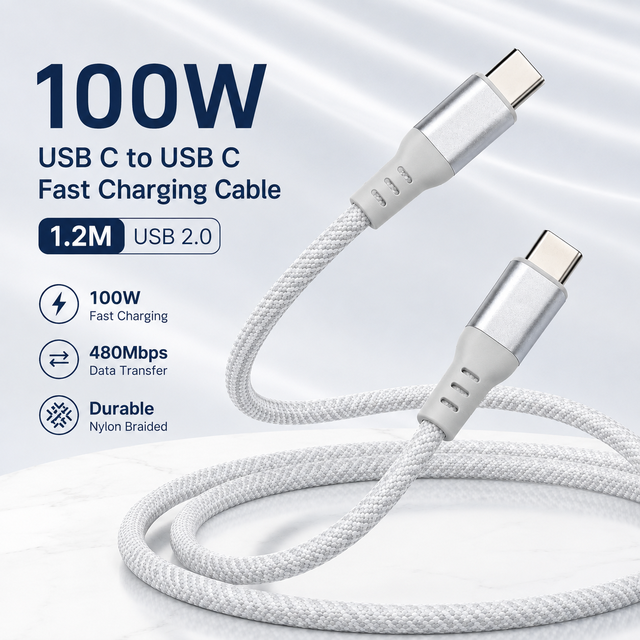 Nylon Braided USB Type-C Cable 1.2m 100W PD 5A Fast Charging USB 2.0 Data Sync Cable for Phone Tablet OEM ODM Wholesale