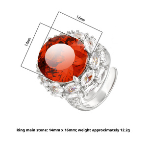 Gioielli alla Moda, Anelli Regolabili Ecologici in Rame con Zirconi Rossi Taglio Rotondo 14*16mm per Donne - Product Image 2
