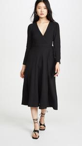 De <span class=keywords><strong>algodón</strong></span> de manga larga de otoño negro liso con cuello en V <span class=keywords><strong>Mujer</strong></span> vendaje <span class=keywords><strong>vestido</strong></span> casual - Product Image 5