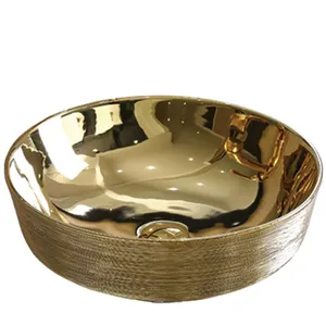 China Top 10 Brand Art Basin Gold Color Under Counter Basin Royal Style Hand Wash Basin