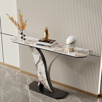 Console moderne de luxe haut de gamme en métal avec plateau en dalle de roche, rangement intégré, durable pour entrée de villa et salon