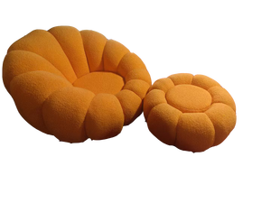 Poltrona de Lazer HLM48 Nordic White em Tecido Boucle Premium, Sofá Redondo Giratório Estilo Abóbora para Sala de Estar e Quarto, Conjuntos de Sofás - Product Image 4