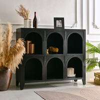 Meuble de rangement multifonctionnel en bois massif noir, durable, facile à assembler, style moderne farmhouse, pour la maison, le bar, l'entrée, le salon