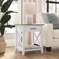 Table d'appoint Bush Home avec tiroir, table de chevet, rangement pour salon et chambre, collection Key West, gris pierre, blanc pur, fabriqué en Chine