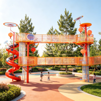Structure de jeu à baldaquin thématique avec tour d'escalade haute et double toboggan spiralé, équipement de jeu extérieur pour enfants pour parcs d'attractions et centres de villégiature