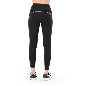 High Waisted Solid Color <b>Yoga</b> <b>Legging</b> With Side Stripe Seamless Full Length Pants For Women Black Spandex Nylon Material <b>Legging</b> - Product Image 2