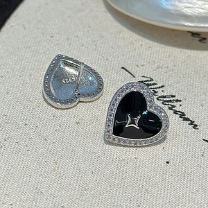 Pendientes de Plata de Ley S925 con Forma de Corazón Esmaltado, Diseño Vintage Simple y Moderno con Circonita, Joyería de Cristal Elegante - Product Image 5