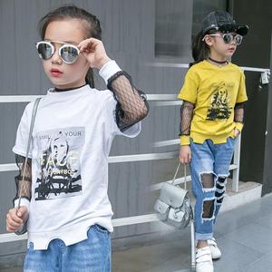 Nouveautés 2017 : T-shirts respirants à ourlet incurvé et manches patchwork de la marque Hot Rock pour filles - Product Image 1