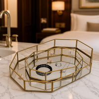 Plateau miroir doré octogonal en verre, organiseur de maquillage, plateau décoratif pour parfums et cosmétiques, idéal pour centre de table de mariage