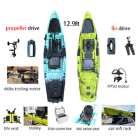 Kayak d'Usine 13 pieds Rotomoulé Double Pédalier Moteur de Pêche Électrique en Plastique pour Canoe Gouvernail Pliant avec Siège Réglable en Hauteur