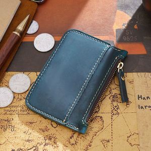 Vintage Genuine Leather Business Card Coin Purse Zipper Closure Unisex <b>Wallet</b> Cowhide Mini Multi-Function Card <b>Holder</b> - Product Image 4