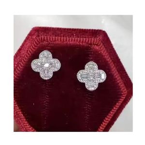 Aretes Xinfly con Forma de Trébol, Diamantes Naturales de 0.20ct, Oro Blanco de 18k, para Bodas, Fiestas, Compromisos, Joyería Infantil - Product Image 1