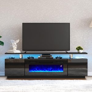 Meuble TV avec cheminée <span class=keywords><strong>électrique</strong></span>, support TV 75 pouces avec cheminée intégrée, support TV moderne avec télécommande - Product Image 1