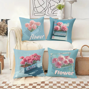Pink carnations in vintage metal <strong>boxes</strong> adorn cozy <strong>cushions</strong> with festive holiday decor in the background. - Product Image 2