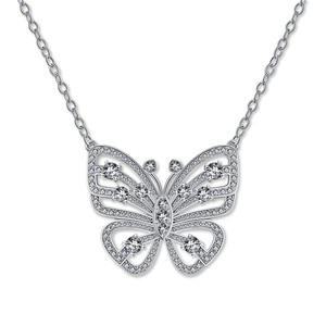 Bijoux de haute qualité classique Zircon collier plaqué or blanc 925 argent filles papillon collier pour les femmes - Product Image 1