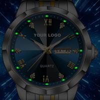 Montre Homme Quartz Haut de Gamme Personnalisable avec Logo, Étanche, Lumineuse, Bracelet en Acier Inoxydable, Affichage du Jour de la Semaine, Reloj Hombre