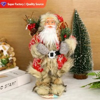 Weihnachtsmann-Figur, Stehende Pose, Fleece-Robe mit Laternendesign, Schaufenster-Dekoration