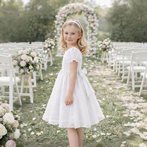 Robe en mousseline à manches bouffantes pour filles avec nœud, robe de demoiselle d'honneur pour fête, robe de printemps-été pour Pâques et anniversaire, OEM ODM - Product Image 2