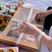 Boîte de pique-nique et de traiteur en carton kraft ondulé robuste, imprimée sur mesure, avec fenêtre transparente, pliable, pour fruits et collations