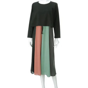 Robe patchwork quatre couleurs mode féminine Robe slim à manches longues et col rond Nouvelle robe de soirée pour femme - Product Image 4