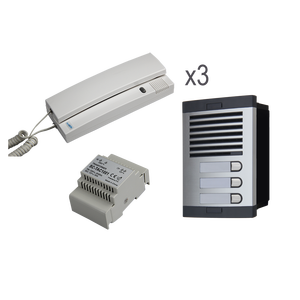 Kit di ingresso per telefoni Audio 4 + n pannello di cablaggio in alluminio in metallo pulsante incorporato/citofono Audio per installazione in superficie per 3 stanze - Product Image 1