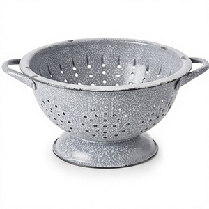 Passoire ronde en métal de qualité supérieure avec deux poignées, passoire en fer durable pour la cuisine, finition gris moucheté, accent de cuisine classique - Product Image 4