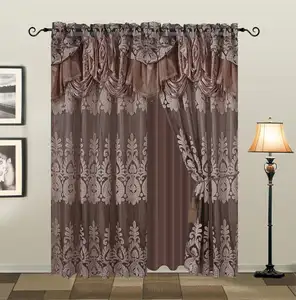 2pcs conjunto Voile cortina de jacquard con elegante valance y respaldo con tafetán de respaldo con dos borla