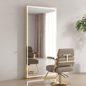 Nouveau miroir de barbier de luxe avec éclairage, simple ou double, sur pied, pleine longueur, spécial salon de coiffure, en acier inoxydable - Product Image 4