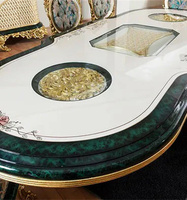 Meilleures ventes : Ensemble de salle à manger moderne de luxe, massif et sculpté, de style farmhouse, robuste, pour villa, avec table rectangulaire et 8 chaises