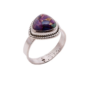 Bagues en argent sterling 925 faites à la main avec pierres précieuses en cuivre violet naturel Turquoise classique bijoux de mariage indien fiançailles en gros - Product Image 1