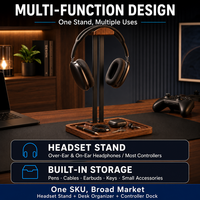 Support de casque en bois de noyer massif avec logo personnalisé, organisateur de bureau gaming, support de casque, usine OEM