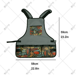 Tablier de jardinage gris à motifs floraux, en tissu Oxford 600D, pour le travail et le rangement en extérieur - Product Image 4