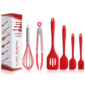 <span class=keywords><strong>Promo</strong></span> Vente Flash 6 pièces Ustensiles de cuisine en silicone Ensemble de batterie de cuisine antiadhésive Spatule Manche en bois Ensembles de batterie de cuisine - Product Image 1