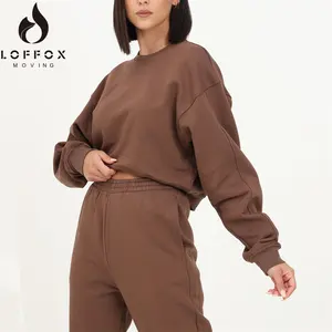 New Arrival Streetwear Heavyweight Loose Girl Oversize Cotton Plain Soft Sports Jogger Crew Neck Cropped Pullover