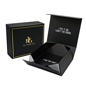 Custom Big Logo <b>Black</b> Luxury Rigid Magnetic <b>Box</b> Folding Collapsible Cardboard Gift Packaging <b>Box</b> - Product Image 3
